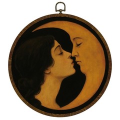Romantic Moon and Young Girl Round Wall Art,Vintage-Inspired Celestial Canvas…
