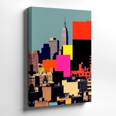 Wall Art Color Block Cityscape Poster Urban Skyline Geometric Modern Print Decor