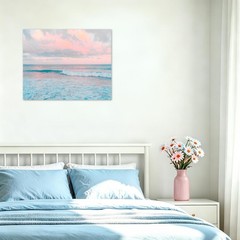 Pink Ocean Cloud Wall Art Teal Blue Sea and Pink Sky Canvas Wall Art Modern N…