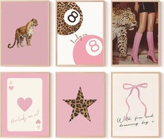 6Pcs Trendy Pink Leopard Wall Art Preppy Leopard Posters Prints Funky Coquett…