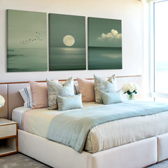 3 Pieces Serene Ocean View Moon Large Wall Art Set for Living Room Set Of 3