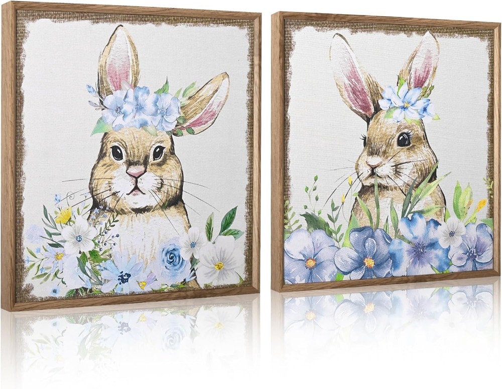 ArtbyHannah Framed Bathroom Wall Decor 12×12 Spring Bunny Set Cute Farmhouse