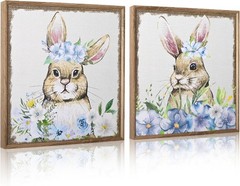ArtbyHannah Framed Bathroom Wall Decor 12×12 Spring Bunny Set Cute Farmhouse