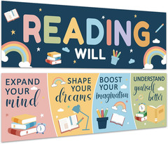 Boho Reading Banner Reading Will Poster for Teachers Students Colorful Boho Bull