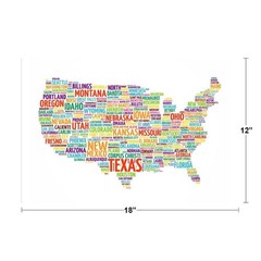 United States USA Map States City Names Collage Educational Poster 18×12