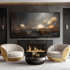White Floral Wall Decor Gold Botanical Canvas Paintings Modern Artwork for Li…