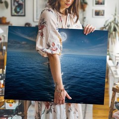Wall Art Serene Night Scene Featuring A Dolphin Gracefully Leaping Out Of Calm