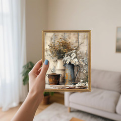 Framed Vintage Farmhouse Canvas Art with Floral Design for Rustic Decor