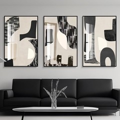Modern Abstract Framed Wall Art Extra Large Black & White Glossy Canvas Paint…