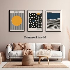 3Pcs Bauhaus Style Wall Art Bohemian Abstract Wall Decor Minimalist Canvas Mi…