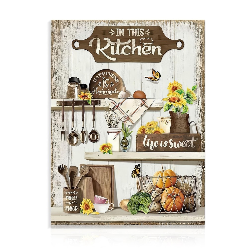 Dazzlewall Country Kitchen Wall Art Rustic 16″L x 12″W,