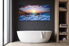 Wall Art Decor Canvas Print Sunset Sea Waves Scenery Painting,24″x48″DIY Framed
