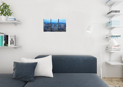 New York City Skyline Through Window at Dusk Photo Art Print Poster 12×18