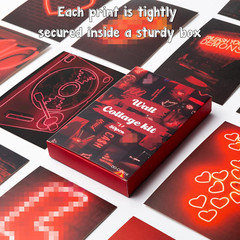 50PCS Red Neon Aesthetic Pictures Wall Collage Kit, Neon Red Photos Collections