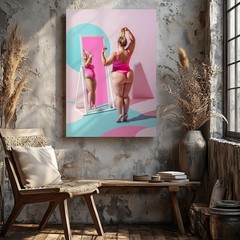 Create A Vibrant Illustration Featuring A Confident Woman In A Pink Wall Art
