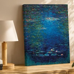 Impressionist Style Canvas Wall Art Blue Water Lilies Pond Landscape Painting