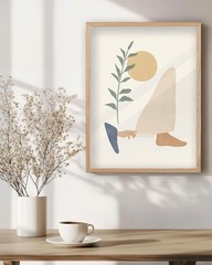 Natural OAK Wood Beige Boho Christian Framed Wall Art, 12×16 in Mid Century M…