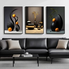 3Pcs Black Abstract Wall Art Modern Still Lifes Ceramic Wall Deco Pictures or…