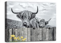 Highland Cow Wall Art Black and White Canvas Print Highland Cow Picture Wall …