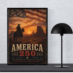 America 250 Wall Art, Patriotic Western Cowboy Decor, 1776-2026 Anniversary