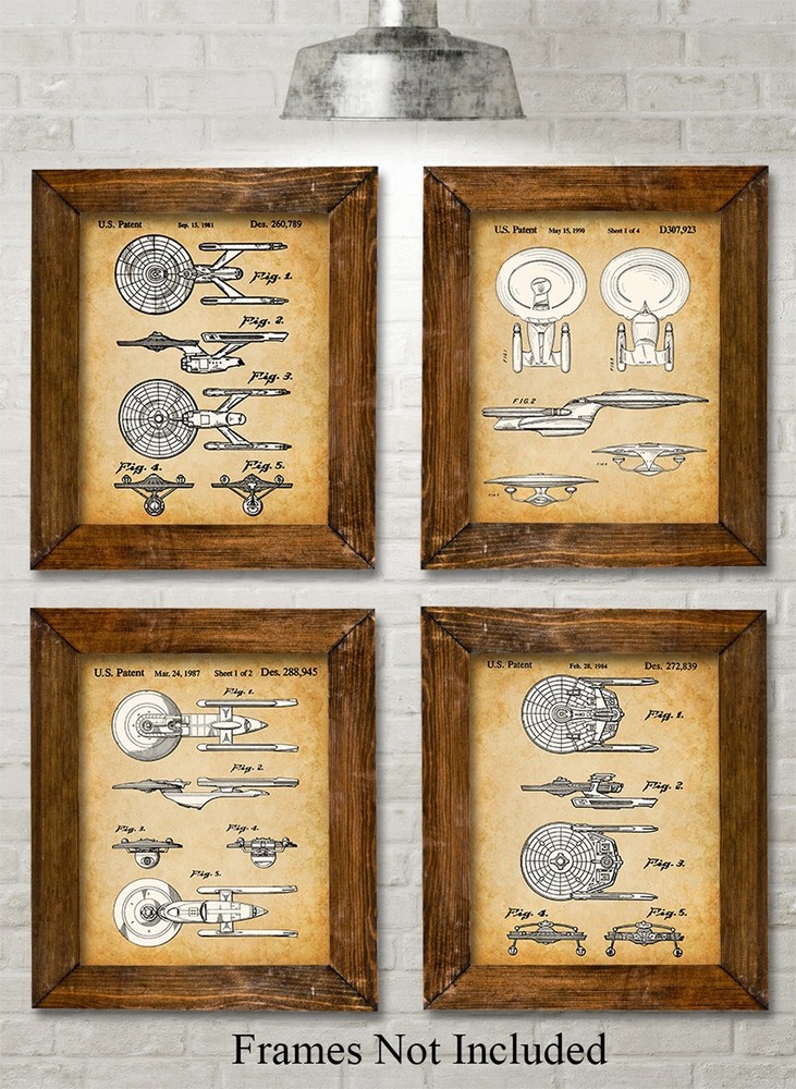 Star Trek USS Enterprise Patent Prints Set of 4 – 8×10 Unframed Posters for Fans