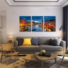 Venice Night View 3-Piece Waterproof Wall Art, Modern Canvas Prints – 16 x 36…