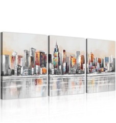 New York Wall Art Manhattan River Poster Canvas Cityscape 3 pieces 12″x16″x3