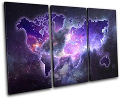World Atlas Galaxy Space Maps Flags TREBLE CANVAS WALL ART Picture Print