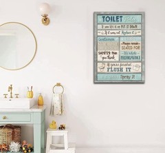 Funny Bathroom Rules Wall Art. Blue Country Farmhouse Bathroom 16″L x 12″W blue