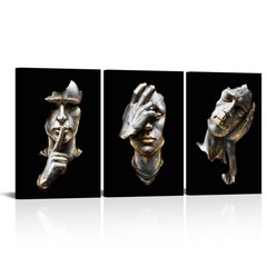 Derkymo 3 Pieces Black and White Abstract Figure Statue Sculpture Canvas Prin…