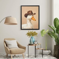 Funny Duck Wearing Cowboy Hat Canvas Print, Quirky Animal Portrait Painting