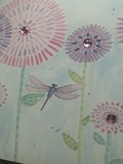 Large Floral Print Happy PomPom Flowers Rhinestones Glitter Bird Dragonfly 24×36