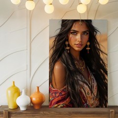 Ethnic Woman Portrait Canvas Wall Art Bohemian Desert Style Boho Home Decor