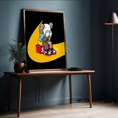 Set of 3 Yellow Nike Kaws Wall Art pieces canvas home decor Portrait Gallery