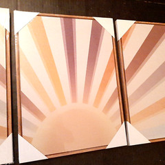 3 pc Boho Wall Art Framed Canvas Wall Art Rainbow Sun Rising & BONUS Tapestry