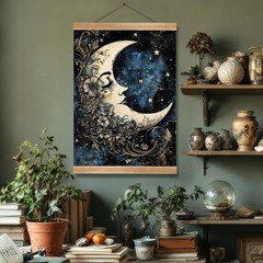 Moon Wall Art Decor– Vintage Hanging Wall Painting Abstract Poster with Solid…