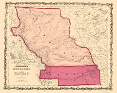Historic State Map – Nebraska Kansas – Johnson 1860 – Vintage Wall Art