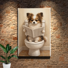 Funny Shih Tzu Dog Reading Newspaper Bathroom Decor Framed Canvas Art