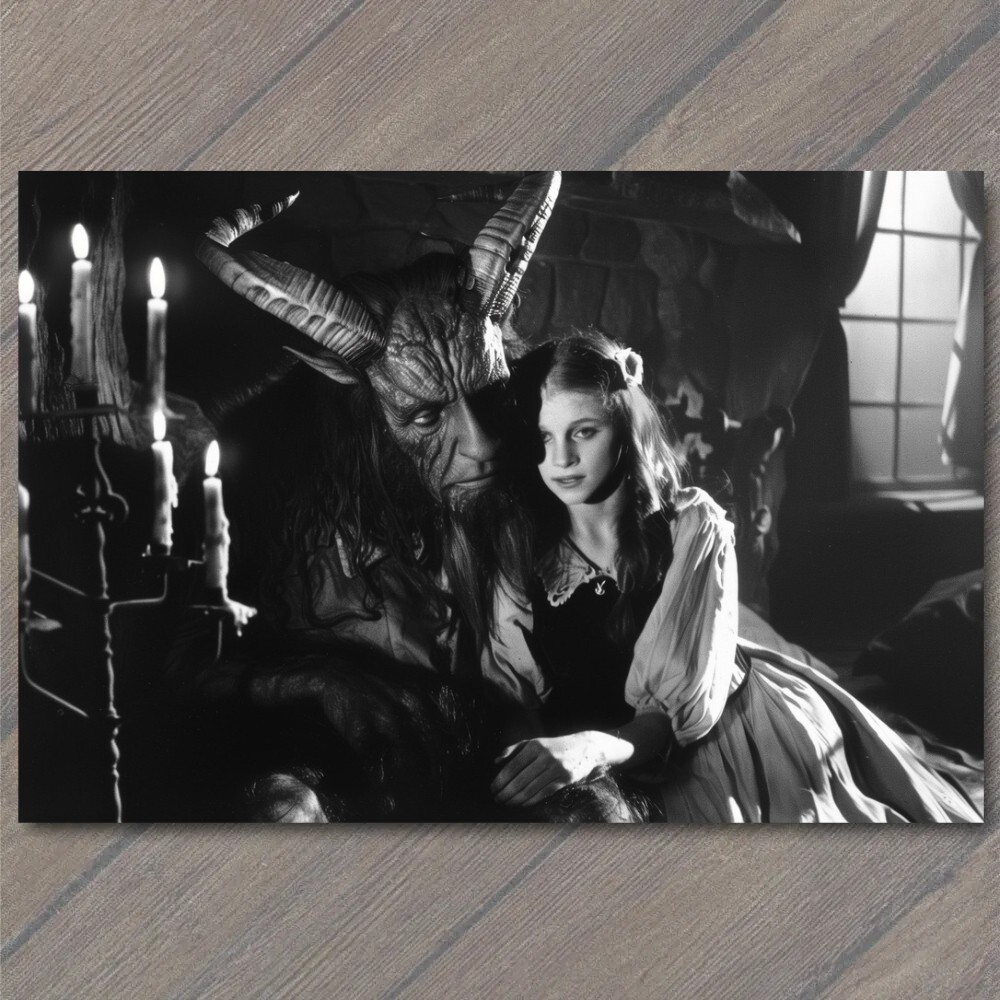 Art Print Demon Bed Beautiful Sexy Woman Horns Post Devil Strange Unusual Scary