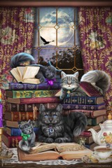 Storytime Cats and Books by Brigid Ashwood Art Print Poster 12×18