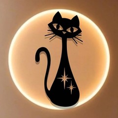 MCM Metal Wall Art Black Atomic Cat with Starburst Design