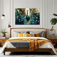 Peacock Wall Art – Green and Gold Picture 18″L x 12″W, Peacock-6