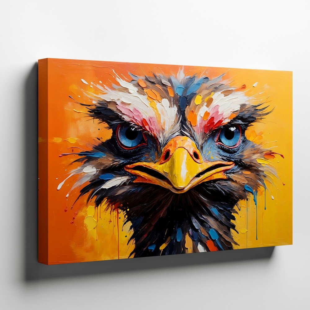 Colorful Abstract Emu Bird Face Canvas Wall Art Vibrant Wildlife Animal Decor