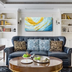 Modern Large Abstract Wall Art – Blue and Yellow Flowing Lines Canvas Prints …