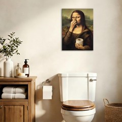 Funny Mona Lisa Bathroom Canvas Wall Art Humor Amusing Toilet Art Pinching Nose