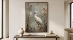 White Egret In Reeds Poster Wildlife Oil Paint Art Rustic Country Home Decor