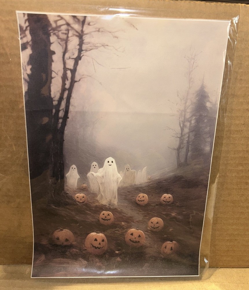 Ghosts In A Pumpkin Forest Canvas Print No Frame 8×12 Inches Halloween