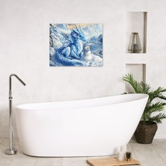 Winter Mountain Blue Christmas Snowman Canvas Wall Art for Bathroom Living Room-
