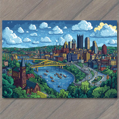 Art Print Scenic Pittsburgh Bridges and Skyline in Lively Artistic City Rivers