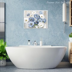 Unique Contemporary Blue White Flower Canvas Art – Perfect 12×16 Unframed Decor